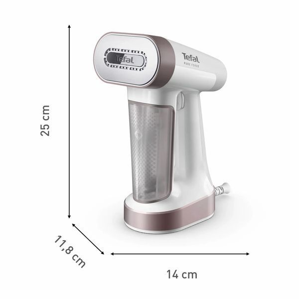 Відпарювач Tefal компактний Pure Force 2в1, 1800Вт, 180мл, постійна пара - 35гр, керам. підошва, білий (DT8720E0) 374360 фото