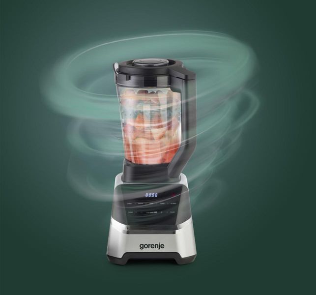 Блендер Gorenje стаціонарний 1500Вт, чаша-2000мл, дисплей, подрібнювач, чорний-нерж 399232 фото