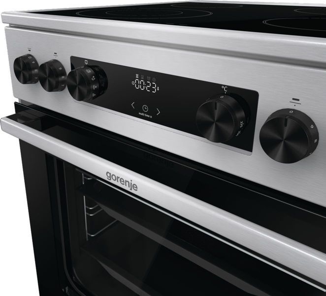 Плита Gorenje електрична склокерамічна, 71л, 60x60см, дисплей, програматор, нерж (GECS6C70XC) 374199 фото