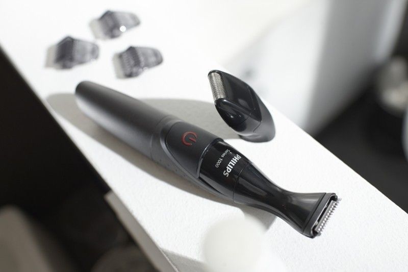 Тример Philips Multigroom series 1000, для бороди і вусів, 1хАА, насадок-4, сталь, чорний (MG1100/16) 371269 фото