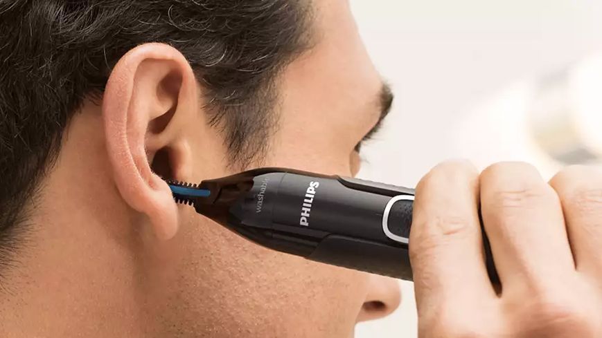 Тример Philips Series 5000, для бороди, вусів, окантовки, брови, носа та вух, 1хАА, насадок-4, чохол, сталь, чорний (NT5650/16) 368341 фото