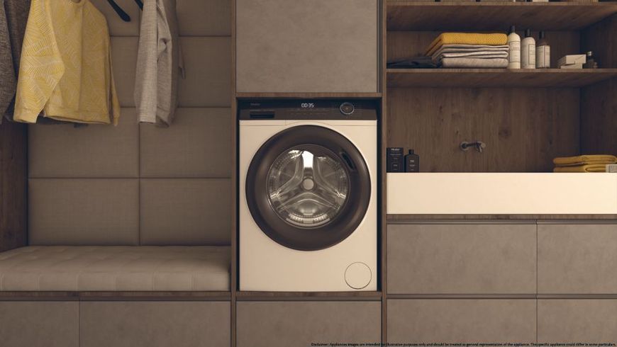 Пральна машина Haier фронтальна, 7кг, 1400, A+++, 44см, дисплей, пара, інвертор, люк чорний, прямий привід, білий (HW70-B14929) 375351 фото