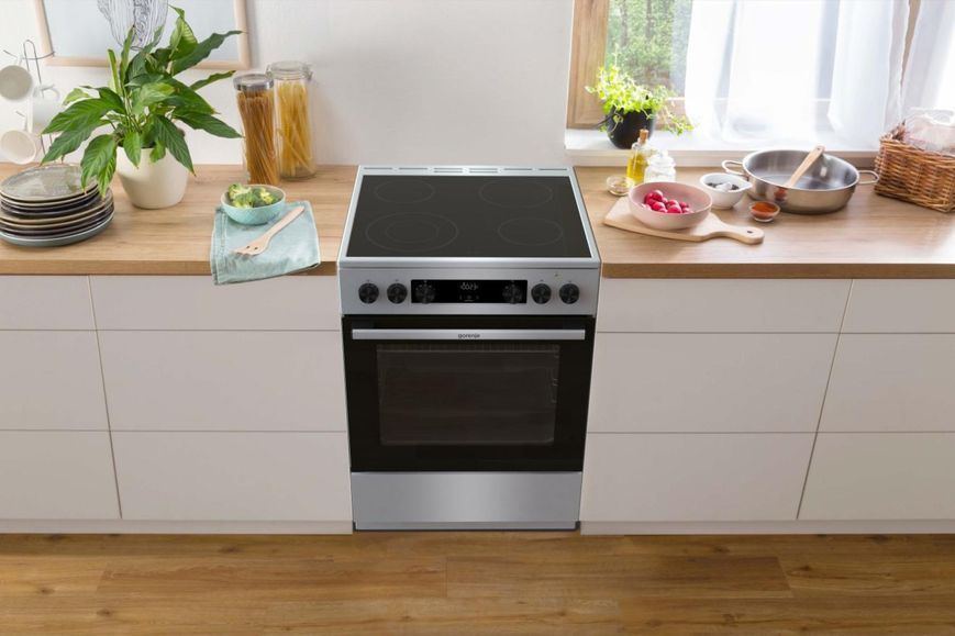 Плита Gorenje електрична склокерамічна, 71л, 60x60см, дисплей, програматор, нерж (GECS6C70XC) 374199 фото