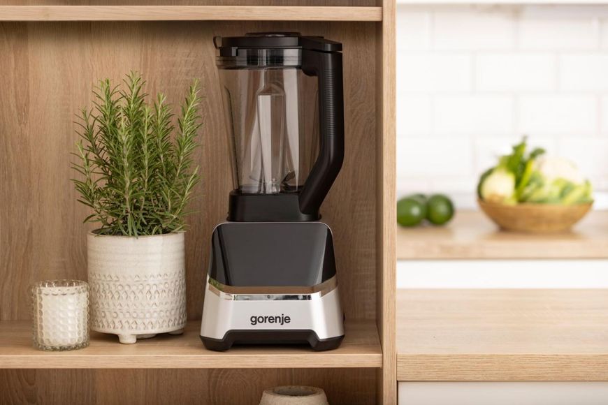 Блендер Gorenje стаціонарний 1500Вт, чаша-2000мл, дисплей, подрібнювач, чорний-нерж 399232 фото