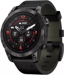 Смарт-годинник Garmin Epix Pro Gen 2 Sapphire 47mm Carbon G. DLC Tit. with B. Leather Band (010-02803-30) 286555 фото