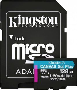Картка пам*ятi microSDXC 128Gb Kingston Canvas UHS-I/U3 Class 10 Go! Plus R170/W90MB/s + SD-адаптер (SDCG3/128GB) 260202 фото