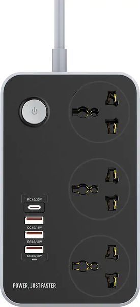 Фільтр живлення ColorWay CW-CHU34PDB 3 розетки, 4 USB (Type-C PD20W + 3USB QC3.0), 2 м,чорний 329481 фото
