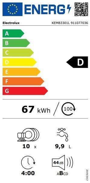 Посудомийна машина Electrolux вбудована, 10компл., D, 45см, дисплей, інвертор, 3й кошик, чорний 398662 фото