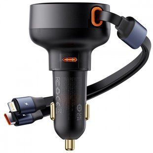 АЗП Baseus Enjoyment Pro Car Charger C+Retractable C & iP Cable 60W (C00057802111-00) black 359727 фото