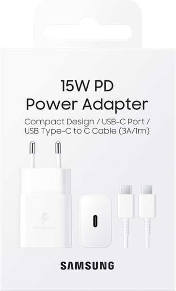 Зарядний Пристрій Samsung 15W Power Adapter (w C to C Cable) EP-T1510XWEGEU / Біла 308798 фото