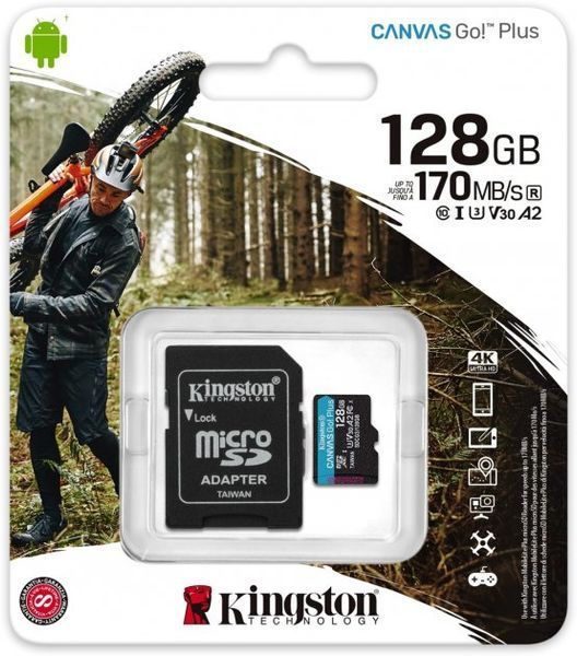 Картка пам*ятi microSDXC 128Gb Kingston Canvas UHS-I/U3 Class 10 Go! Plus R170/W90MB/s + SD-адаптер (SDCG3/128GB) 260202 фото