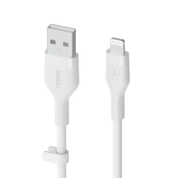 Кабель USB-A > Lightning заряджання/синхронізації Belkin 1м, силіконовий з кліпсою, білий (CAA008BT1MWH) 368190 фото