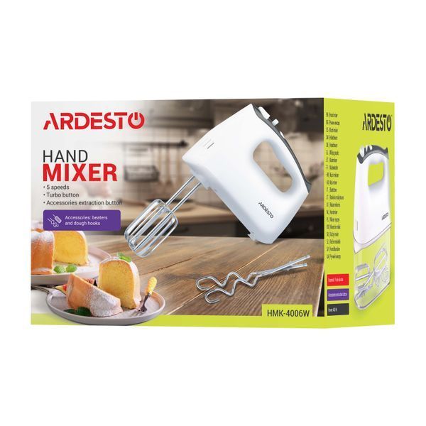 Міксер Ardesto ручний 400Вт, насадки-4, турборежим, білий (HMK-4006W) 367377 фото