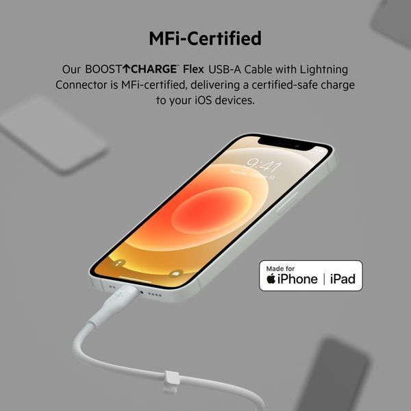 Кабель USB-A > Lightning заряджання/синхронізації Belkin 1м, силіконовий з кліпсою, білий (CAA008BT1MWH) 368190 фото