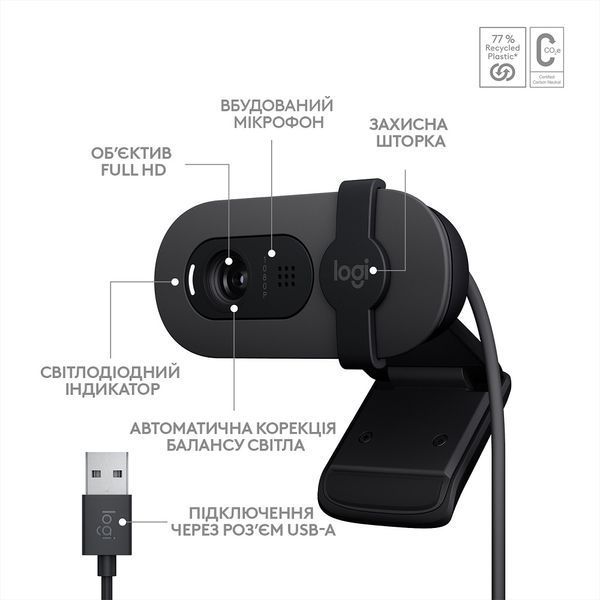 Комп.Камера LOGITECH BRIO 105 FHD GRAPHITE (960-001592) 308664 фото