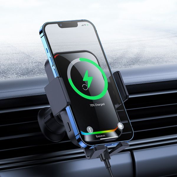 Автомобільний тримач З бездротовою зарядкою Wireless Charger Baseus Halo Electric 15W (black) (SUDD000001) 268630 фото