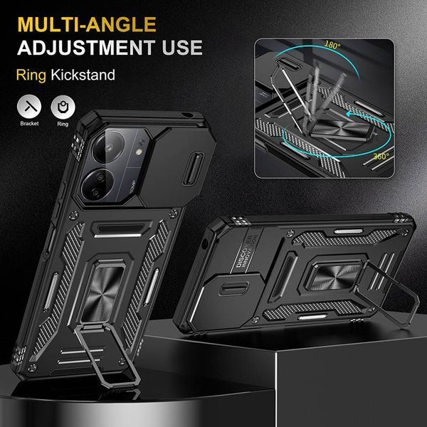 Ударостійкий чохол Camshield Army Ring для Xiaomi Redmi 13C / Poco C65 Чорний / Black 315911 фото