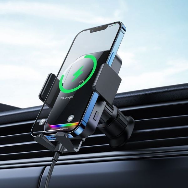 Автомобільний тримач З бездротовою зарядкою Wireless Charger Baseus Halo Electric 15W (black) (SUDD000001) 268630 фото