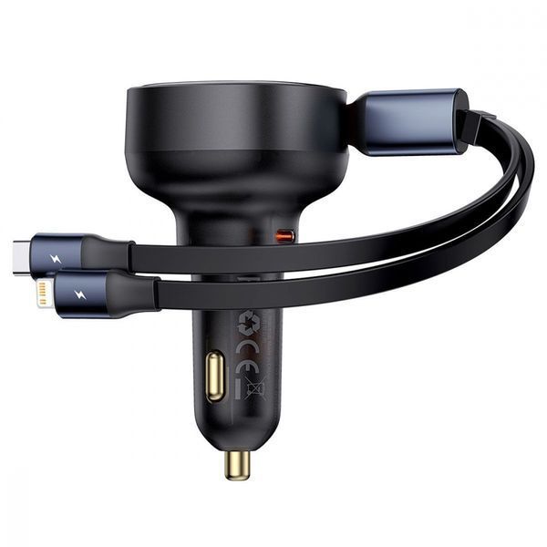 АЗП Baseus Enjoyment Pro Car Charger C+Retractable C & iP Cable 60W (C00057802111-00) black 359727 фото