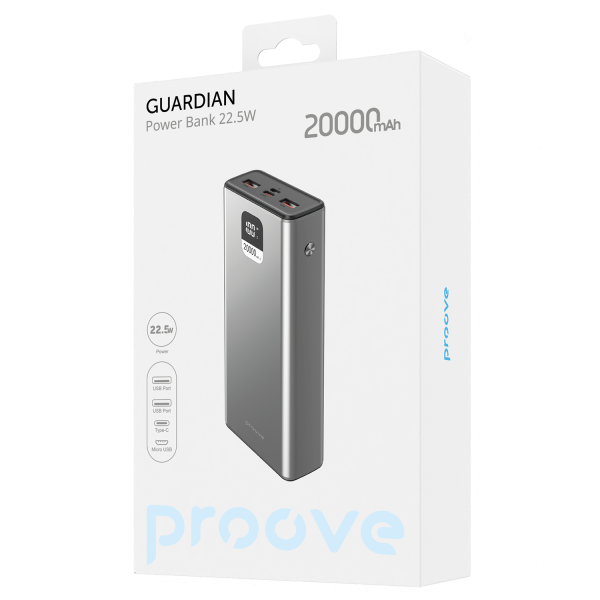 Портативна батарея Proove 20000mAh 22.5W Guardian (PBG222210004) Metal Gray 287036 фото