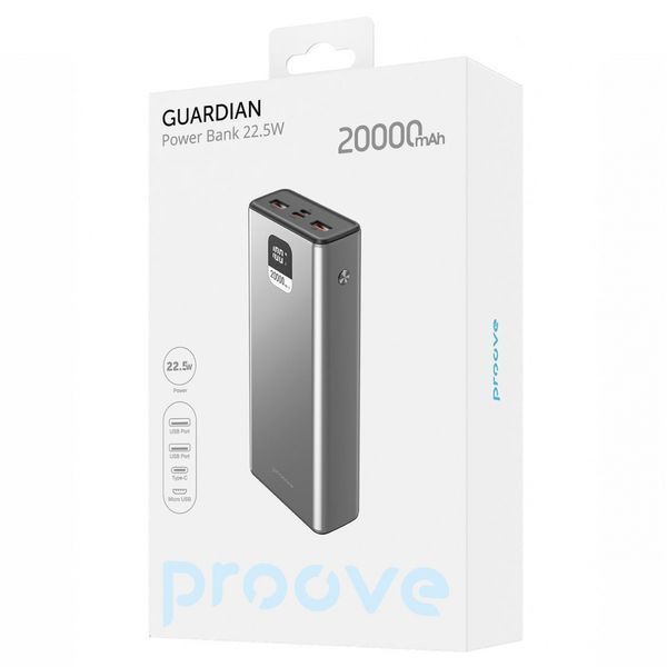 Портативна батарея Proove 20000mAh 22.5W Guardian (PBG222210004) Metal Gray 287036 фото