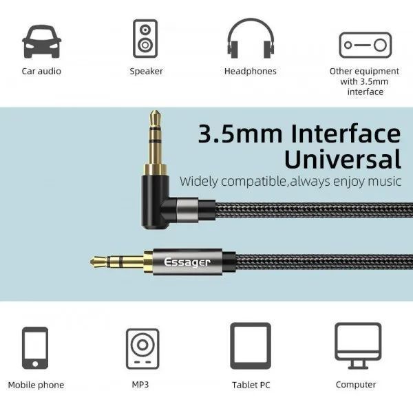 Кабель ESSAGER AUX Cable 3.5mm Jack Audio Cable For Speaker Wire Headphone Car 3.5 Mm Jack Hifi Aux Adapter 1.5M (EYP35-WTA01) 317308 фото