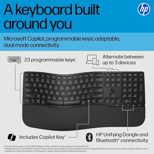 Клавіатура мембранна HP 680 Comfort Dual-Mode 111key, BT, EN/UK, чорний 379665 фото