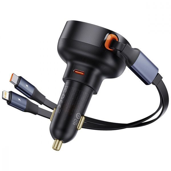 АЗП Baseus Enjoyment Pro Car Charger C+Retractable C & iP Cable 60W (C00057802111-00) black 359727 фото