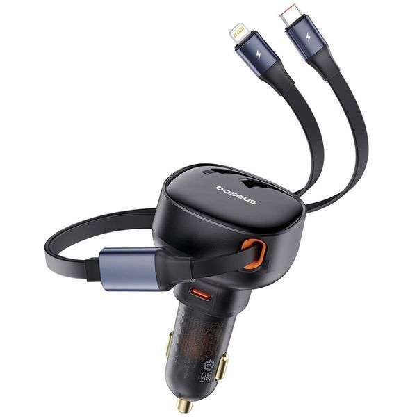 АЗП Baseus Enjoyment Pro Car Charger C+Retractable C & iP Cable 60W (C00057802111-00) black 359727 фото