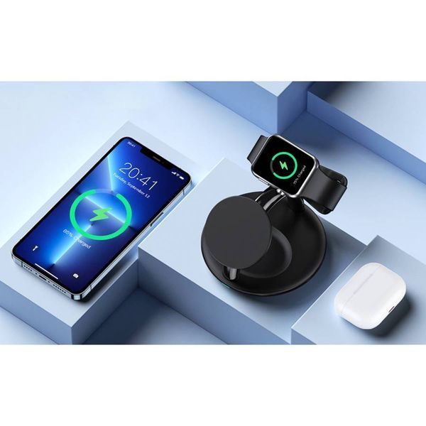 Бездротовий зарядний пристрій Choetech Magnetic 3 in 1 magnetic Wireless Charging Stand (T587-F) Black 267183 фото