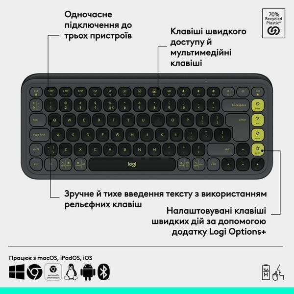 Клавіатура LOGITECH POP ICON KEYS - GRAPHITE - UKR (L920-013157) 337867 фото