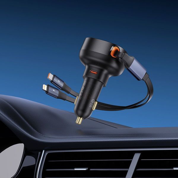 АЗП Baseus Enjoyment Pro Car Charger C+Retractable C & iP Cable 60W (C00057802111-00) black 359727 фото