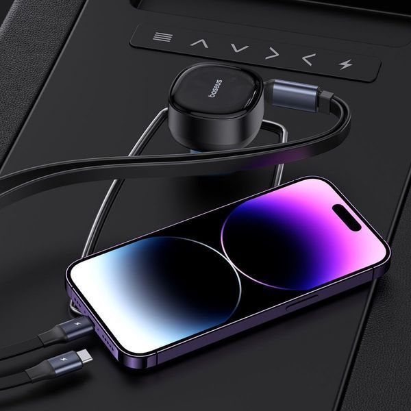 АЗП Baseus Enjoyment Pro Car Charger C+Retractable C & iP Cable 60W (C00057802111-00) black 359727 фото
