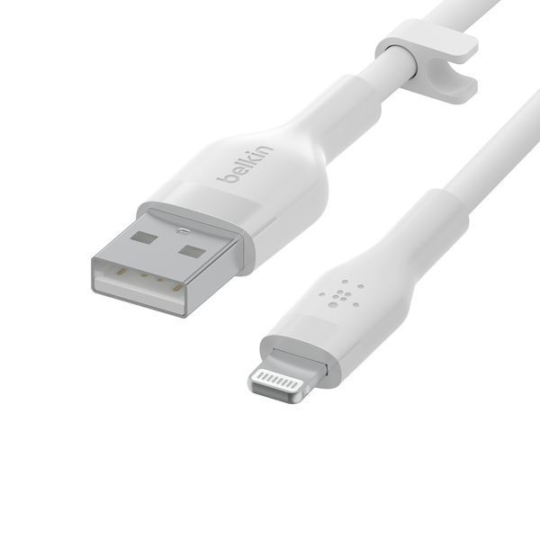 Кабель USB-A > Lightning заряджання/синхронізації Belkin 1м, силіконовий з кліпсою, білий (CAA008BT1MWH) 368190 фото