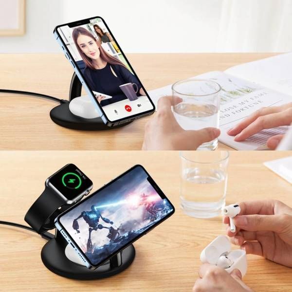 Бездротовий зарядний пристрій Choetech Magnetic 3 in 1 magnetic Wireless Charging Stand (T587-F) Black 267183 фото