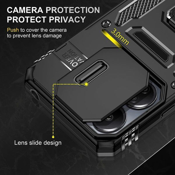 Ударостійкий чохол Camshield Army Ring для Xiaomi Redmi 13C / Poco C65 Чорний / Black 315911 фото