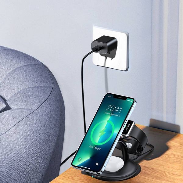 Бездротовий зарядний пристрій Choetech Magnetic 3 in 1 magnetic Wireless Charging Stand (T587-F) Black 267183 фото