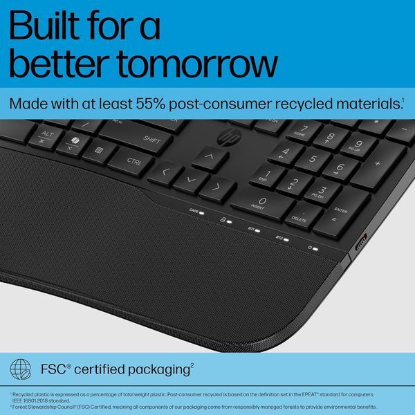 Клавіатура мембранна HP 680 Comfort Dual-Mode 111key, BT, EN/UK, чорний 379665 фото