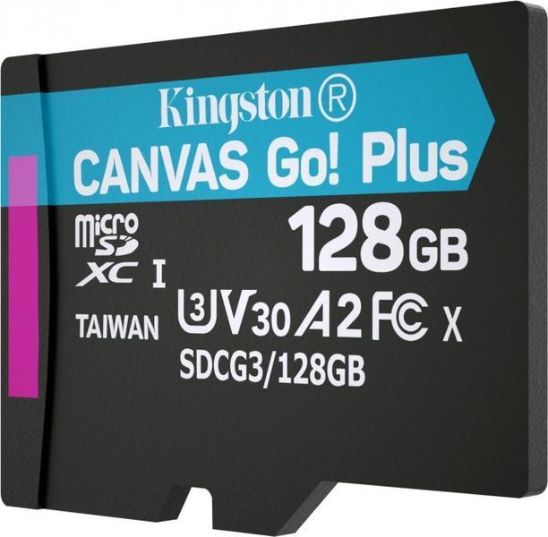 Картка пам*ятi microSDXC 128Gb Kingston Canvas UHS-I/U3 Class 10 Go! Plus R170/W90MB/s + SD-адаптер (SDCG3/128GB) 260202 фото