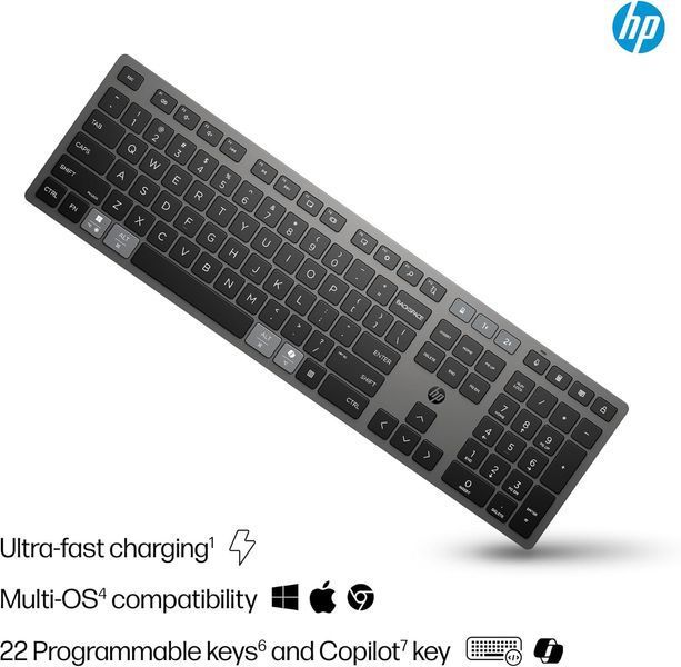 Клавіатура мембранна HP 720 Multi-Device Rechargeable, 109key, WL/BT, EN/UK, чорний (9T5B1AA) 366744 фото