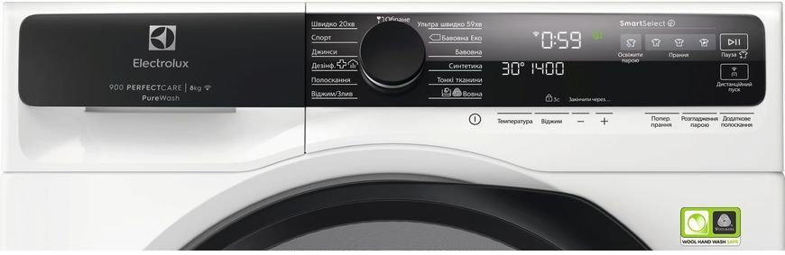 Пральна машина Electrolux фронтальна, 8кг, 1400, A+++, 60см, дисплей, пара, інвертор, білий (EW9F5482WCU) 375059 фото