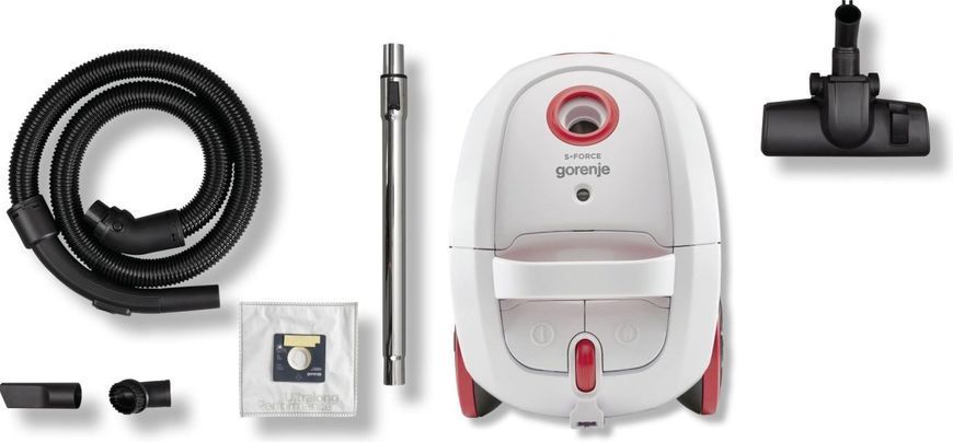 Пилосос Gorenje мішковий, 850Вт, конт пил -3л, HEPA, телескоп трубка, білий (VCE21SFWR) 375772 фото