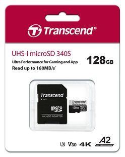 Карта пам'яті Transcend microSD 128GB C10 UHS-I U3 A2 R160/W90MB/s + SD (TS128GUSD340S) 372421 фото