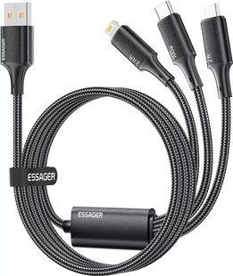 Кабель ESSAGER Simple 3 in 1 Micro+Type-c+Lightning 100W USB Cable 1.2M (EXCMTL-JJ01-P) 315326 фото