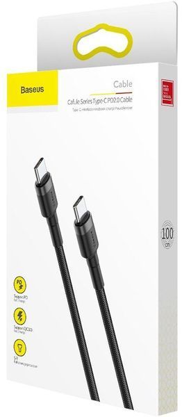 Кабель Baseus Cafule Type-C to Type-C PD2.0 (20V 3A) 1m (CATKLF-GG1) Grey\Black 166343 фото