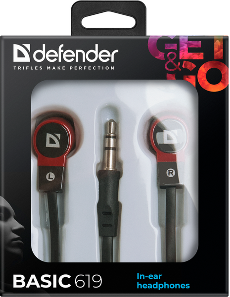навушники DEFENDER Basic-619 black/red 306126 фото