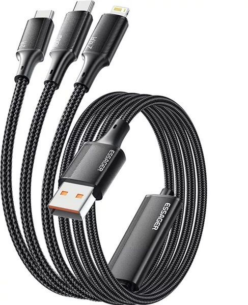 Кабель ESSAGER Simple 3 in 1 Micro+Type-c+Lightning 100W USB Cable 1.2M (EXCMTL-JJ01-P) 315326 фото