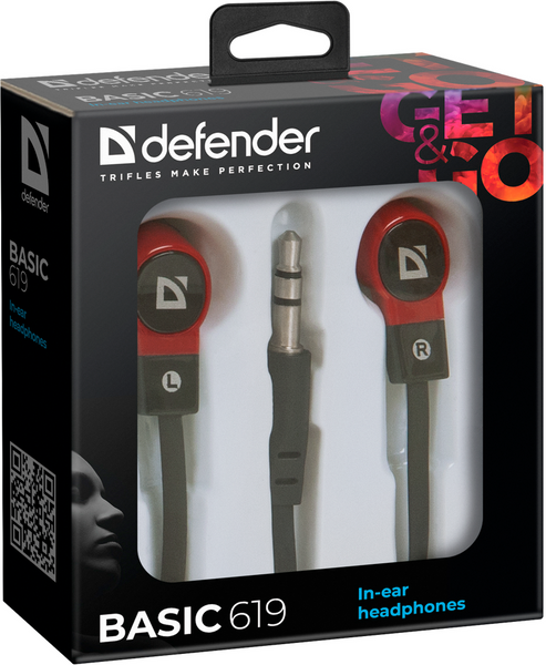 навушники DEFENDER Basic-619 black/red 306126 фото