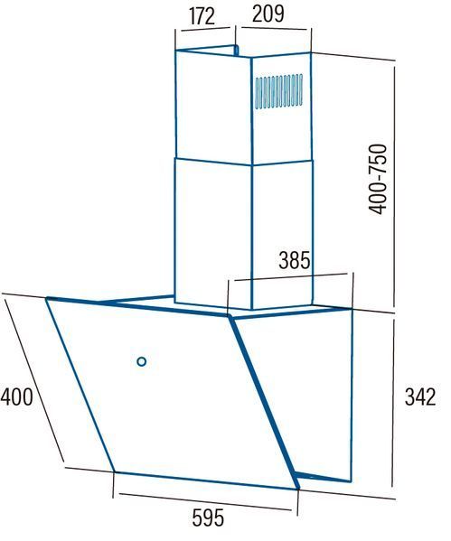 Витяжка Cata похила, 60см, 832м.куб/год, Lena 600 xgbk, чорний 373457 фото