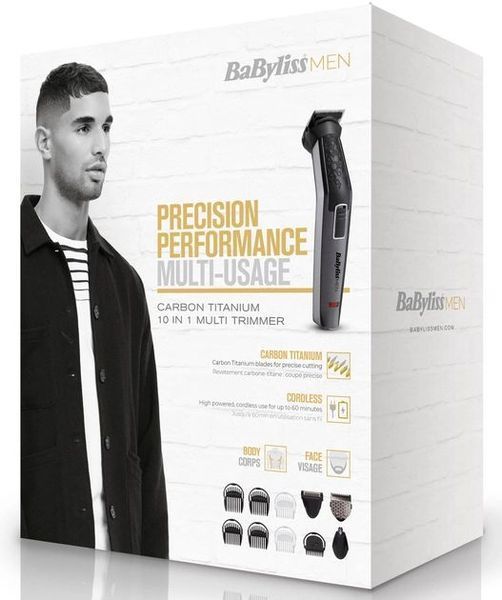 Набір для стрижки Babyliss, для бороди, вусів, голови, носа і тіла, акум., вібраційний мотор, насадок-9, сталь, сірий (MT727E) 371318 фото